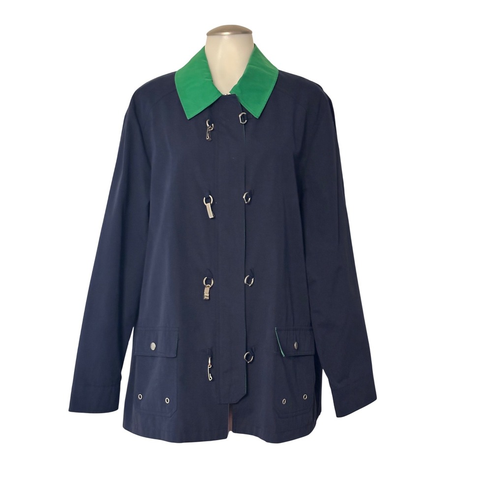 Alfred Dunner vintage Jacket Women 18 Navy Blue Green Metal Clasp Utility EUC